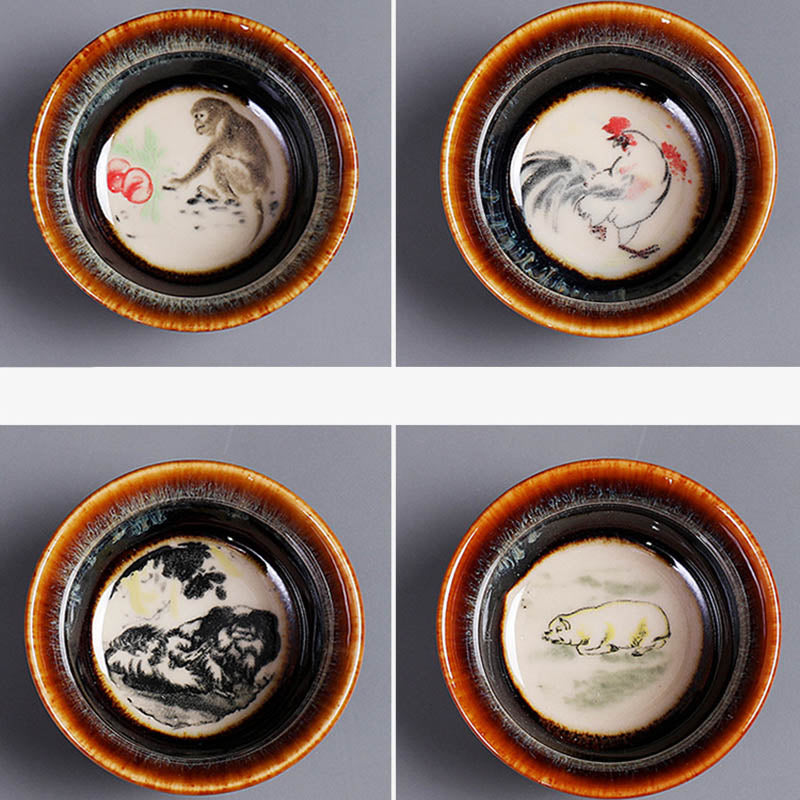 Buddha Stones 12 Zodiaco cinese Modello Tazza da tè in ceramica Kung Fu Jian Cinese Zhan Tazza da tè 73ml