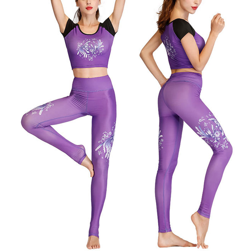 Buddha Stones 2 pezzi Lotus Phoenix fiori primaverili pavone stampa top pantaloni sport fitness yoga donne yoga set - image 10