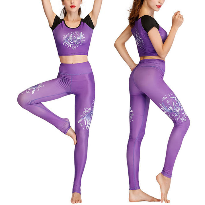 Buddha Stones 2 pezzi Lotus Phoenix fiori primaverili pavone stampa top pantaloni sport fitness yoga donne yoga set - image 10