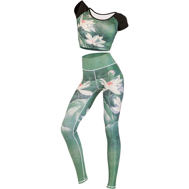 Buddha Stones 2 pezzi Lotus Phoenix fiori primaverili pavone stampa top pantaloni sport fitness yoga donne yoga set - image 4