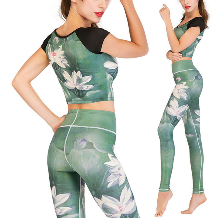 Buddha Stones 2 pezzi Lotus Phoenix fiori primaverili pavone stampa top pantaloni sport fitness yoga donne yoga set - image 1