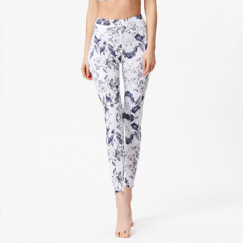 Pantaloni da yoga sportivi da donna con stampa di fiori Buddha Stones e pietre - Bianco Blu - US8-10, UK/AU12-14, EU40-42 (XL) - image 5