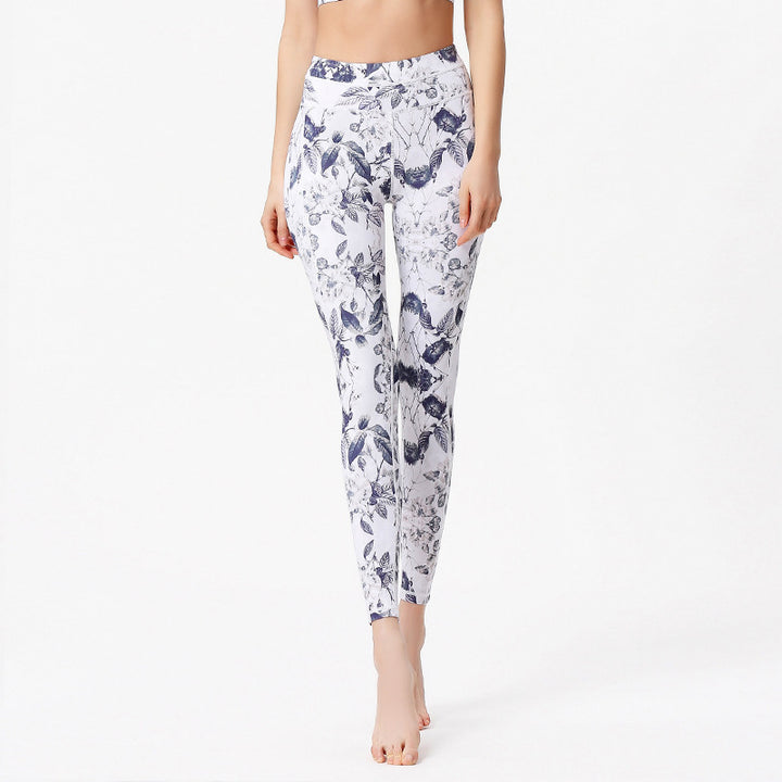 Pantaloni da yoga sportivi da donna con stampa di fiori Buddha Stones e pietre - Bianco Blu - US8-10, UK/AU12-14, EU40-42 (XL) - image 5