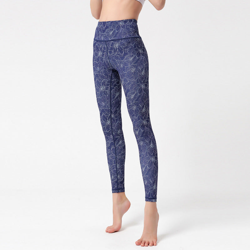 Pantaloni sportivi da yoga con stampa Buddha Stones Flowers Leaves Birds Fitness Leggings da yoga da donna - Fiori blu - US8-10, UK/AU12-14, EU40-42 (XL) - image 15