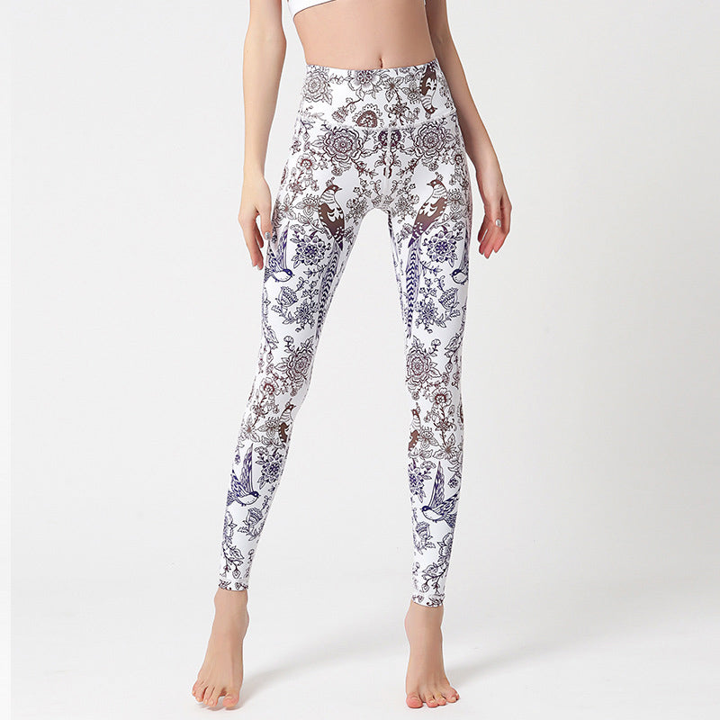 Pantaloni sportivi da yoga con stampa Buddha Stones Flowers Leaves Birds Fitness Leggings da yoga da donna - Fiori bianchi Uccelli - US8-10, UK/AU12-14, EU40-42 (XL) - image 19