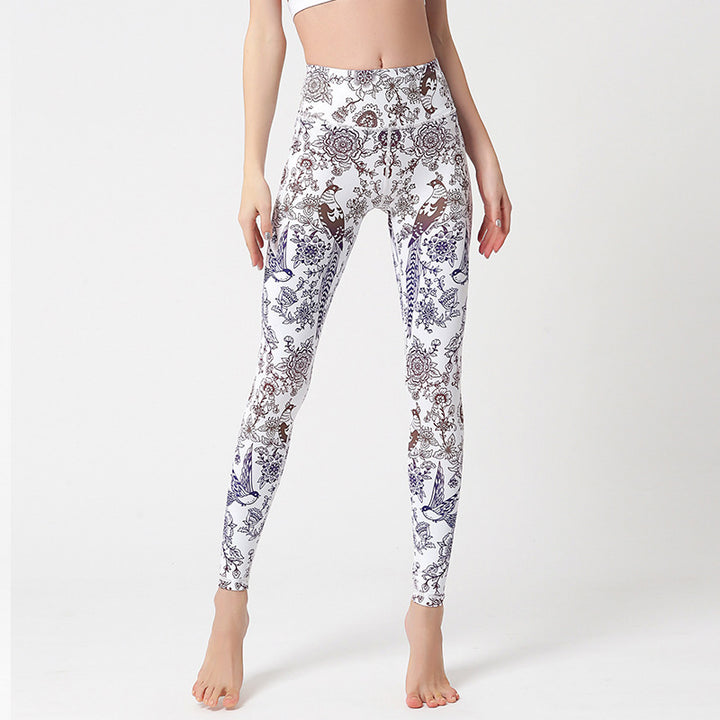 Pantaloni sportivi da yoga con stampa Buddha Stones Flowers Leaves Birds Fitness Leggings da yoga da donna - Fiori bianchi Uccelli - US8-10, UK/AU12-14, EU40-42 (XL) - image 19