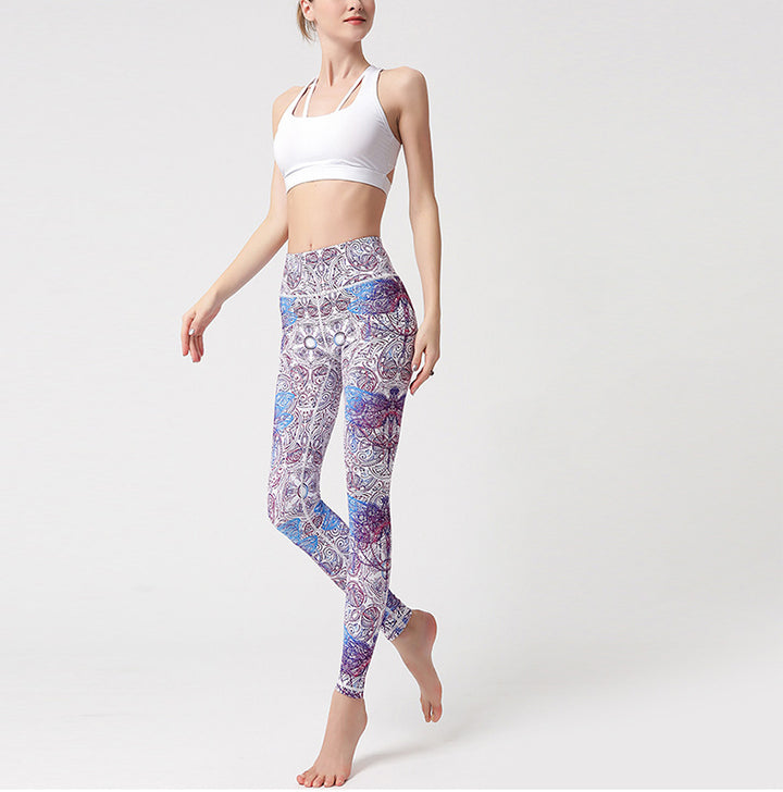 Pantaloni sportivi da yoga con stampa Buddha Stones Flowers Leaves Birds Fitness Leggings da yoga da donna - image 2