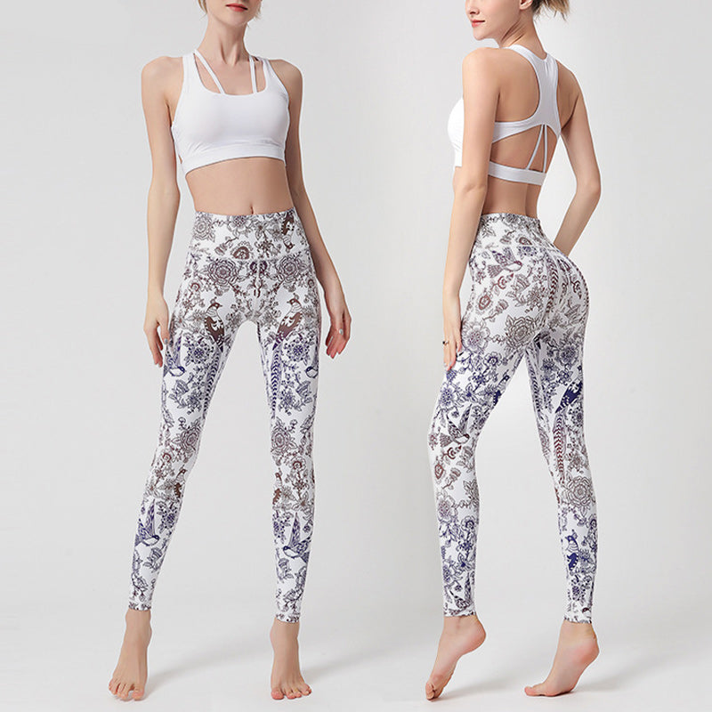 Pantaloni sportivi da yoga con stampa Buddha Stones Flowers Leaves Birds Fitness Leggings da yoga da donna - image 20