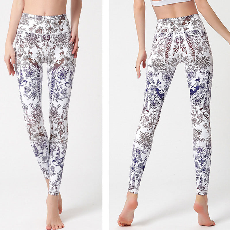 Pantaloni sportivi da yoga con stampa Buddha Stones Flowers Leaves Birds Fitness Leggings da yoga da donna - image 21