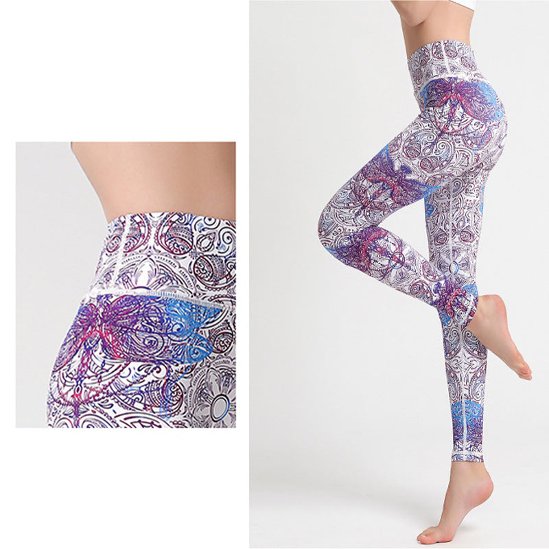Pantaloni sportivi da yoga con stampa Buddha Stones Flowers Leaves Birds Fitness Leggings da yoga da donna - image 5