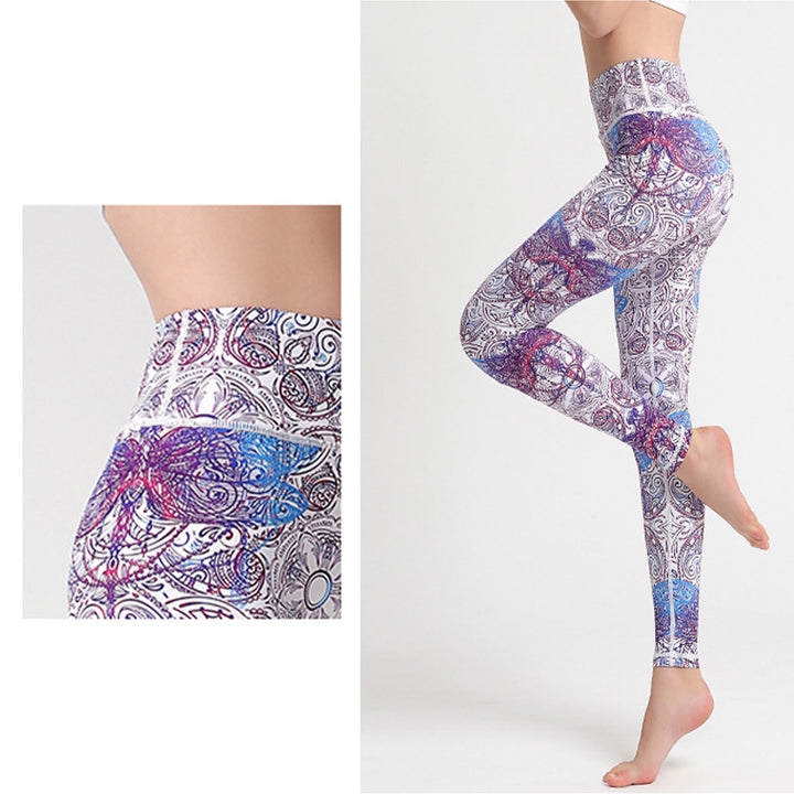 Pantaloni sportivi da yoga con stampa Buddha Stones Flowers Leaves Birds Fitness Leggings da yoga da donna - image 5