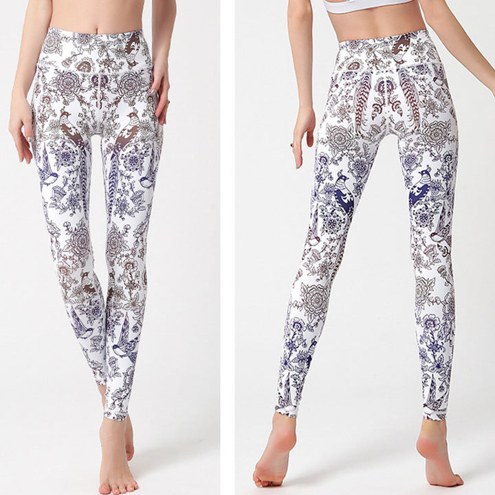 Pantaloni sportivi da yoga con stampa Buddha Stones Flowers Leaves Birds Fitness Leggings da yoga da donna - image 21