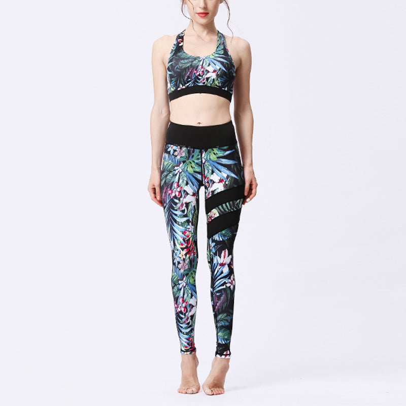 Buddha Stones 2 pezzi Girasole Fiori Foglie Stampa Top Pantaloni Sport Fitness Yoga Yoga Set da donna - Foresta segreta - US8-10, UK/AU12-14, EU40-42 (XL)  - image 26