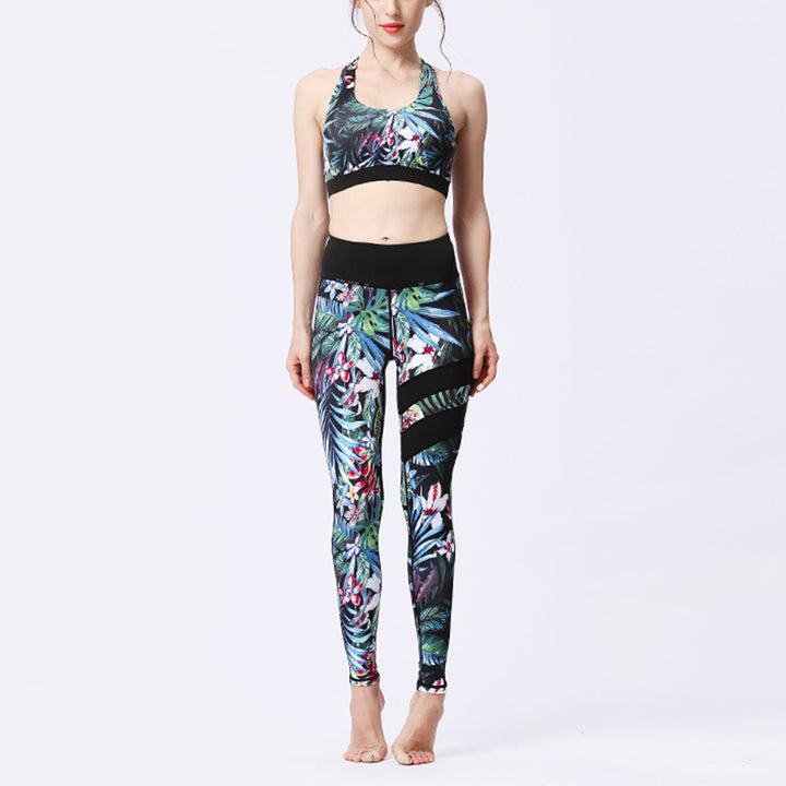 Buddha Stones 2 pezzi Girasole Fiori Foglie Stampa Top Pantaloni Sport Fitness Yoga Yoga Set da donna - Foresta segreta - US8-10, UK/AU12-14, EU40-42 (XL)  - image 26