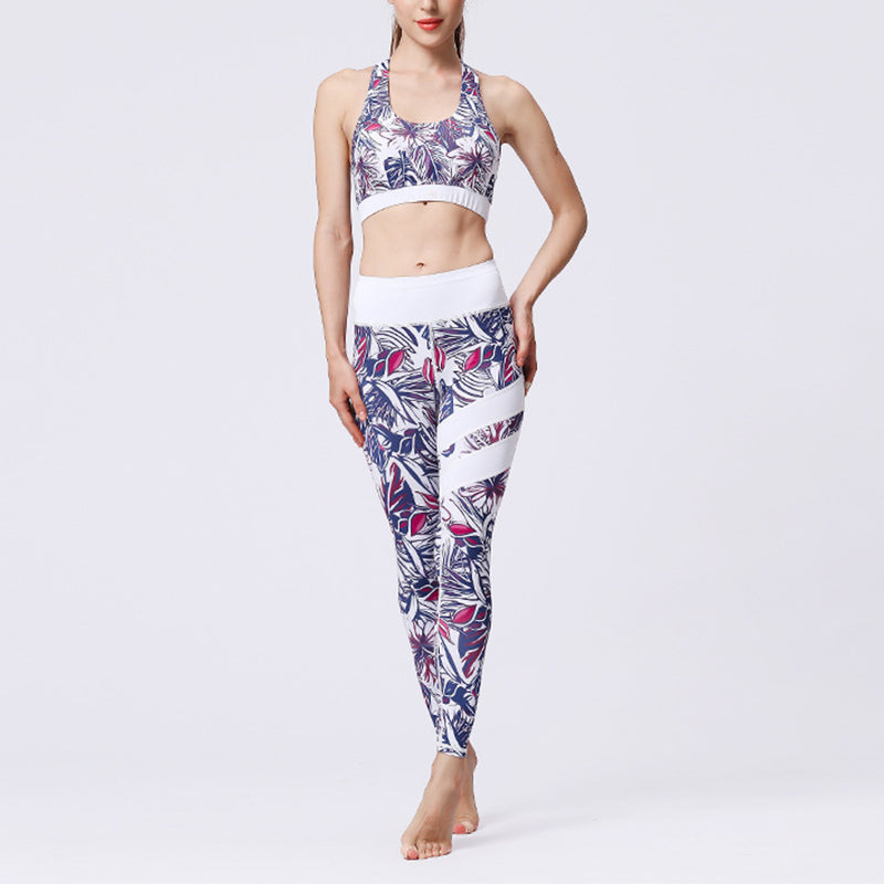 Buddha Stones 2 pezzi Girasole Fiori Foglie Stampa Top Pantaloni Sport Fitness Yoga Yoga Set da donna - Fiore viola bianco - US8-10, UK/AU12-14, EU40-42 (XL)  - image 49