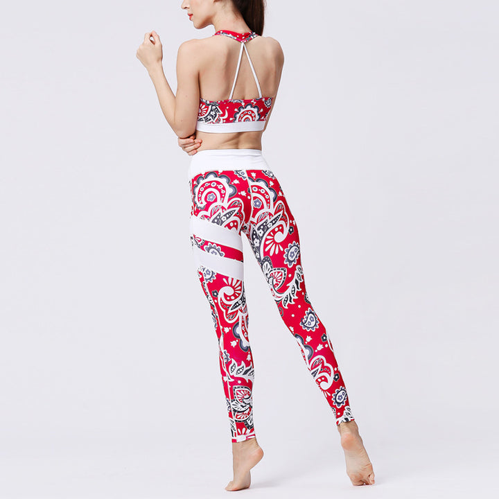Buddha Stones 2 pezzi Girasole Fiori Foglie Stampa Top Pantaloni Sport Fitness Yoga Yoga Set da donna - image 3