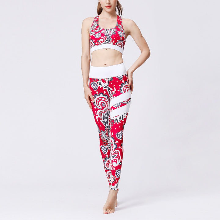 Buddha Stones 2 pezzi Girasole Fiori Foglie Stampa Top Pantaloni Sport Fitness Yoga Yoga Set da donna - image 1
