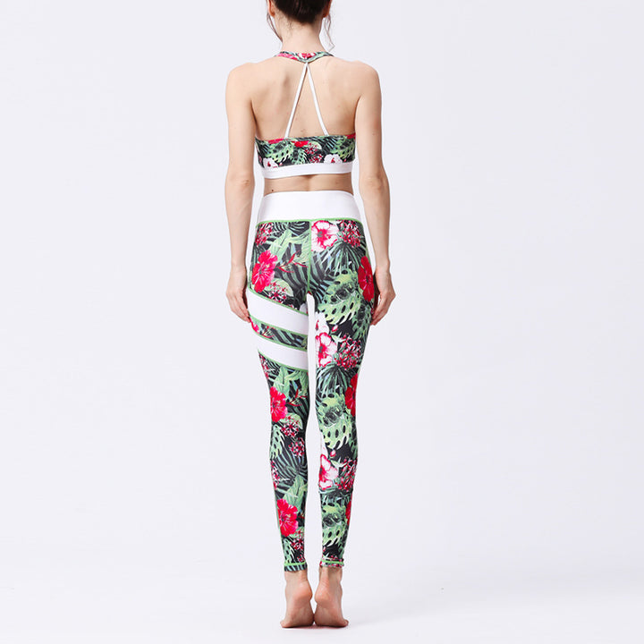 Buddha Stones 2 pezzi Girasole Fiori Foglie Stampa Top Pantaloni Sport Fitness Yoga Yoga Set da donna - image 7