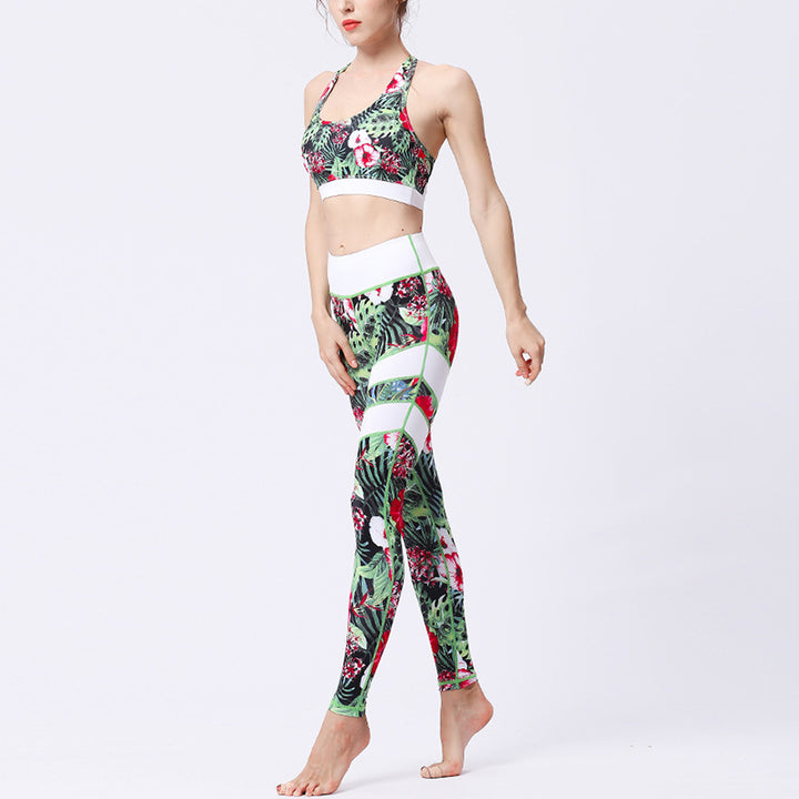 Buddha Stones 2 pezzi Girasole Fiori Foglie Stampa Top Pantaloni Sport Fitness Yoga Yoga Set da donna - image 8