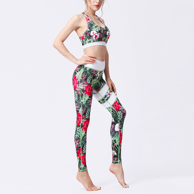 Buddha Stones 2 pezzi Girasole Fiori Foglie Stampa Top Pantaloni Sport Fitness Yoga Yoga Set da donna - image 6