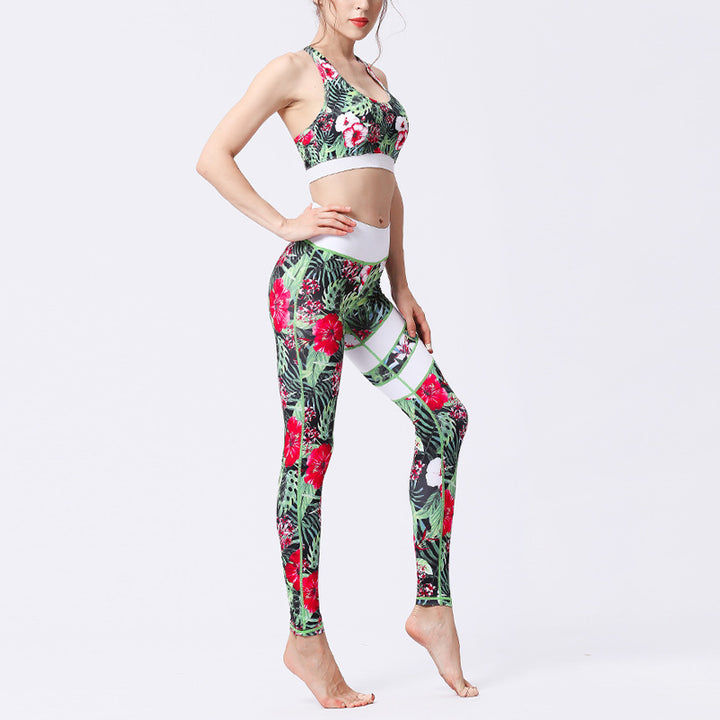 Buddha Stones 2 pezzi Girasole Fiori Foglie Stampa Top Pantaloni Sport Fitness Yoga Yoga Set da donna - image 6