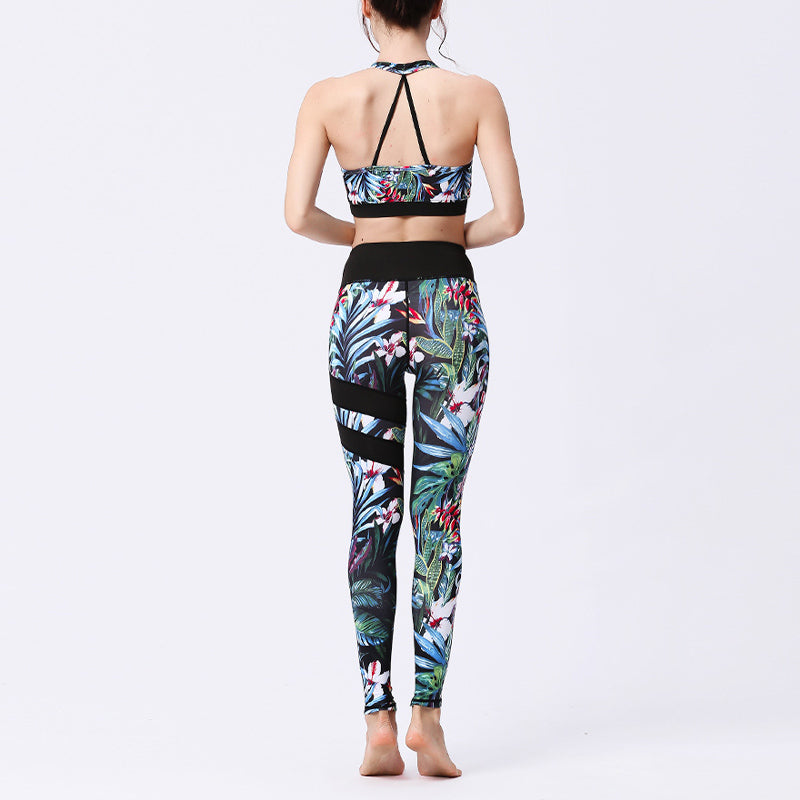 Buddha Stones 2 pezzi Girasole Fiori Foglie Stampa Top Pantaloni Sport Fitness Yoga Yoga Set da donna - image 29