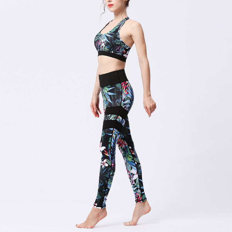 Buddha Stones 2 pezzi Girasole Fiori Foglie Stampa Top Pantaloni Sport Fitness Yoga Yoga Set da donna - image 28