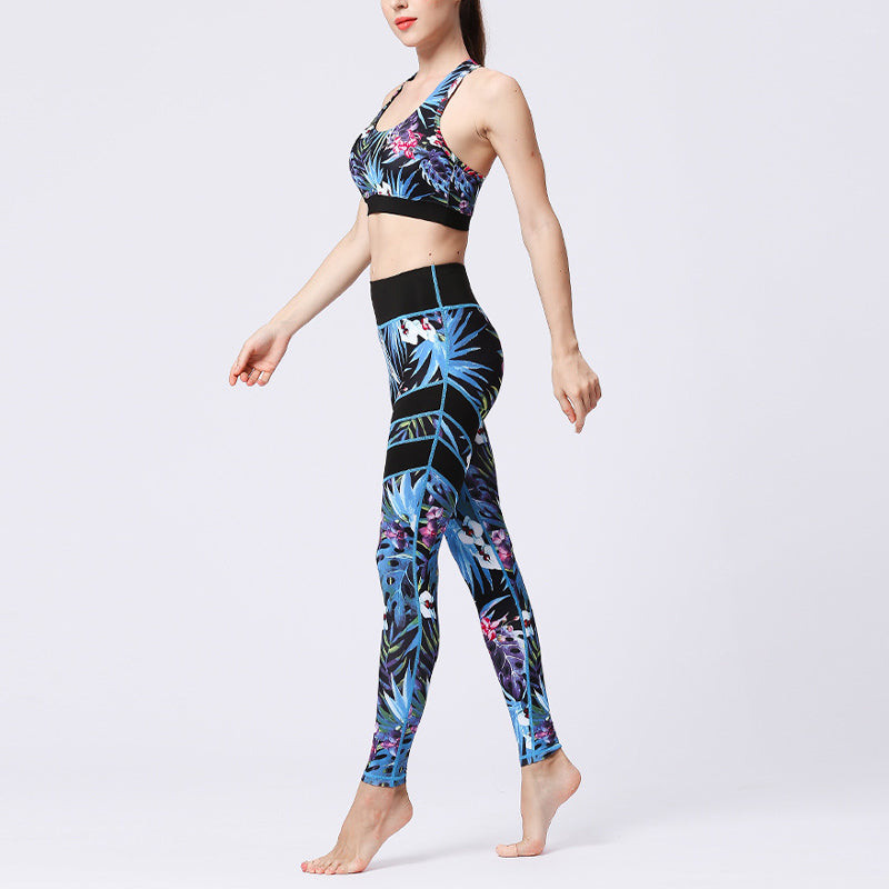 Buddha Stones 2 pezzi Girasole Fiori Foglie Stampa Top Pantaloni Sport Fitness Yoga Yoga Set da donna - image 34