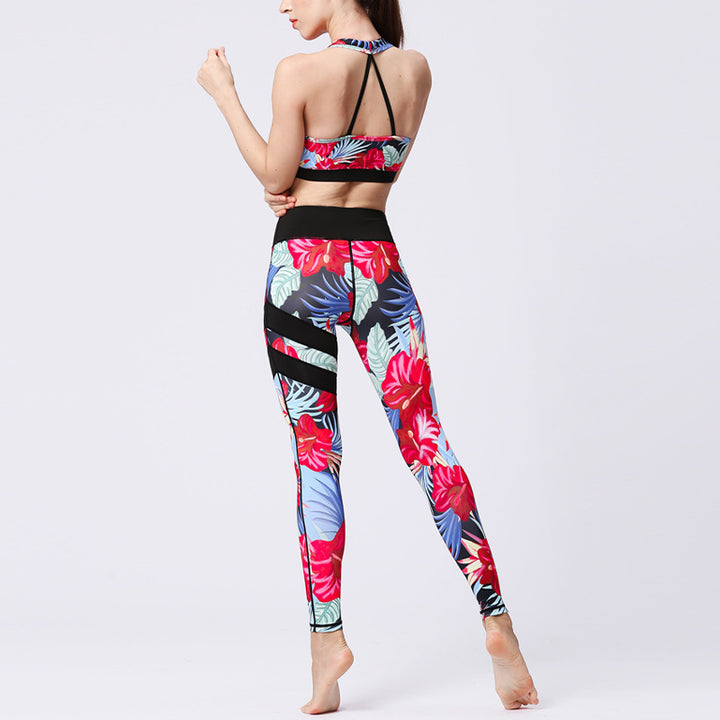 Buddha Stones 2 pezzi Girasole Fiori Foglie Stampa Top Pantaloni Sport Fitness Yoga Yoga Set da donna - image 41