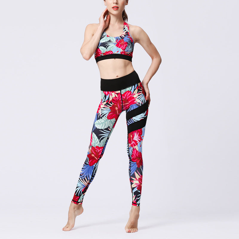 Buddha Stones 2 pezzi Girasole Fiori Foglie Stampa Top Pantaloni Sport Fitness Yoga Yoga Set da donna - image 42