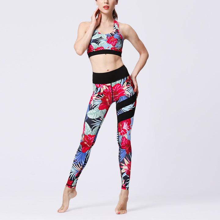 Buddha Stones 2 pezzi Girasole Fiori Foglie Stampa Top Pantaloni Sport Fitness Yoga Yoga Set da donna - image 42
