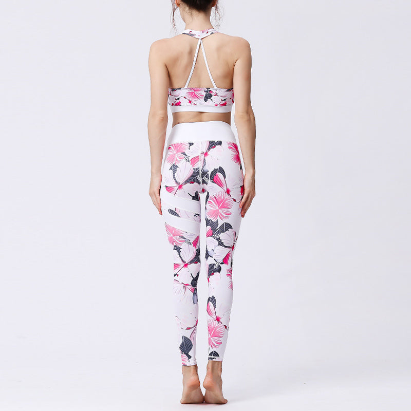 Buddha Stones 2 pezzi Girasole Fiori Foglie Stampa Top Pantaloni Sport Fitness Yoga Yoga Set da donna - image 48