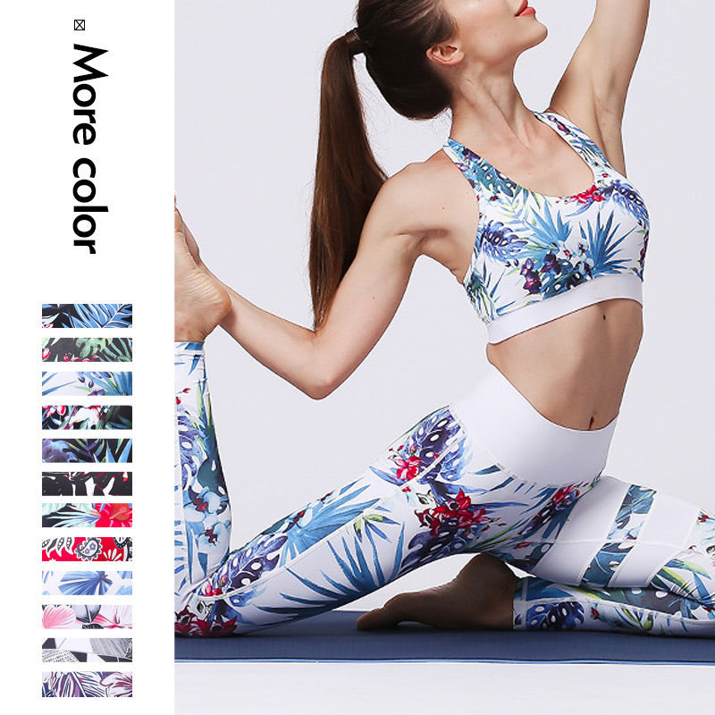 Buddha Stones 2 pezzi Girasole Fiori Foglie Stampa Top Pantaloni Sport Fitness Yoga Yoga Set da donna - image 15