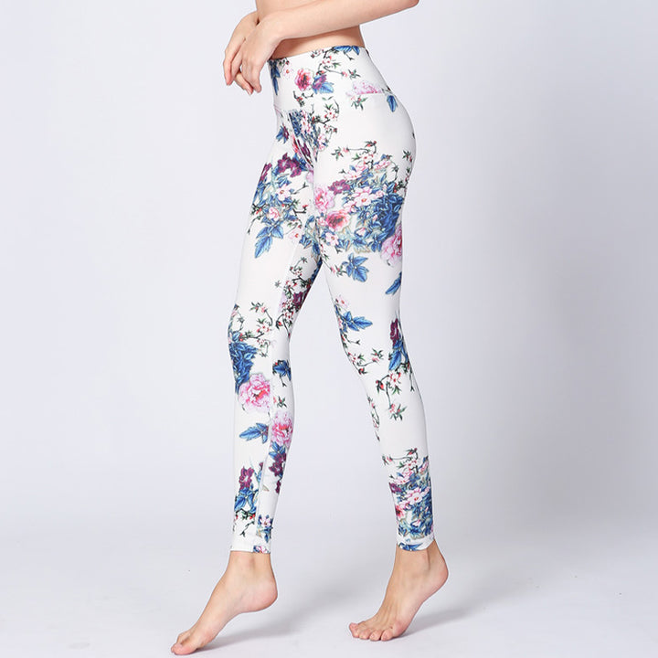 Leggings sportivi da donna con stampa di inchiostro bianco e fiori rosa , Buddha Stones, pantaloni da yoga e fitness - Fiore rosa bianco - US8-10, UK/AU12-14, EU40-42 (XL) - image 0