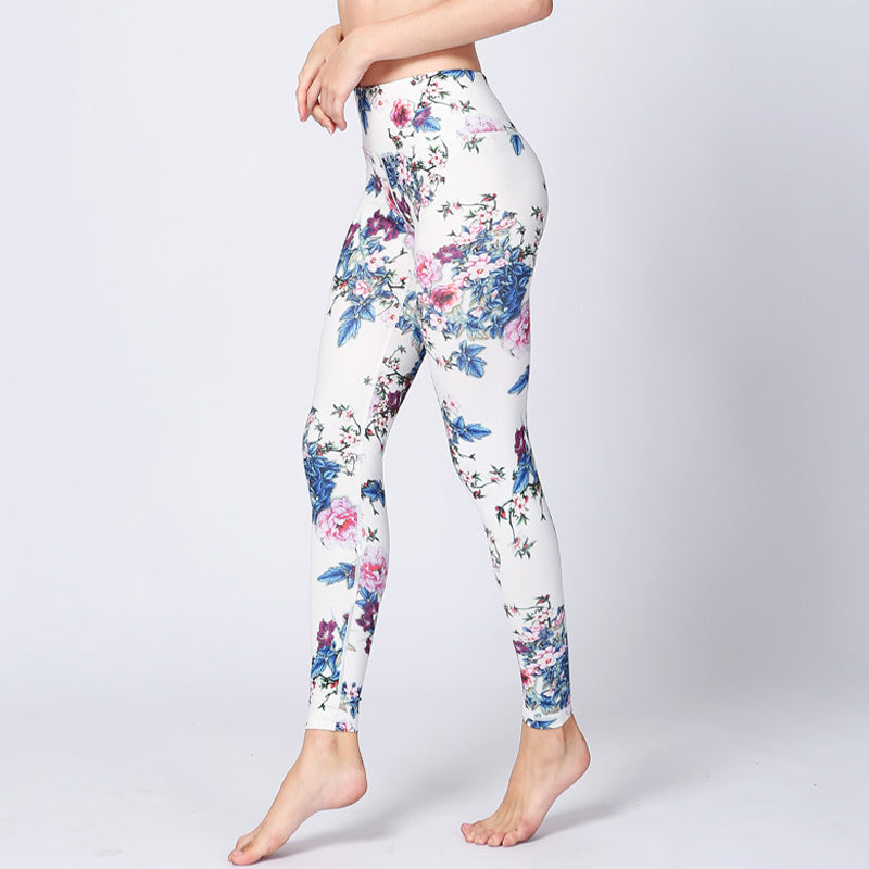Leggings sportivi da donna con stampa di inchiostro bianco e fiori rosa , Buddha Stones, pantaloni da yoga e fitness - image 3