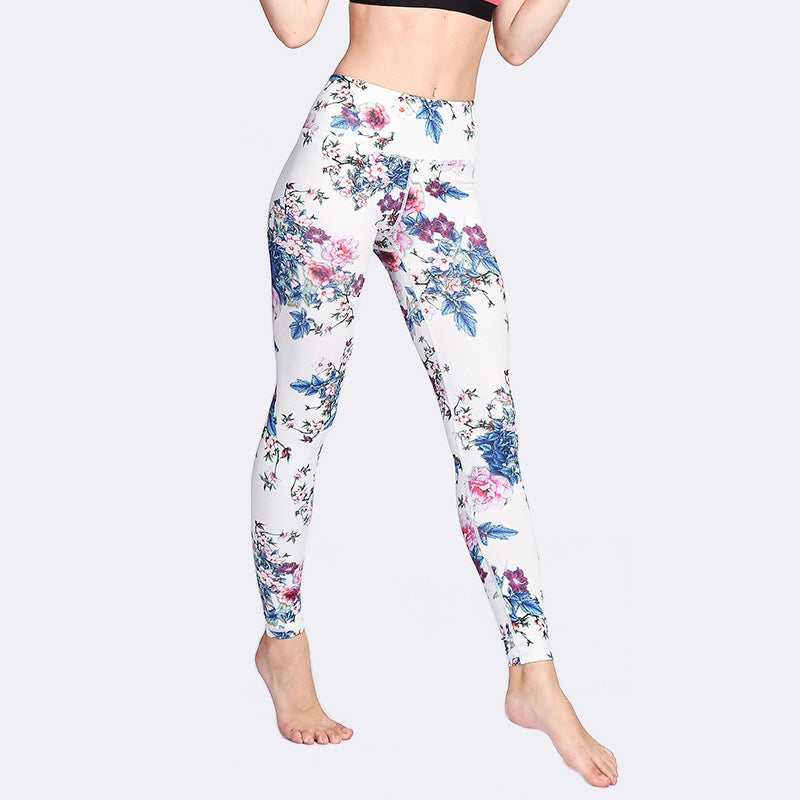 Leggings sportivi da donna con stampa di inchiostro bianco e fiori rosa , Buddha Stones, pantaloni da yoga e fitness - image 4