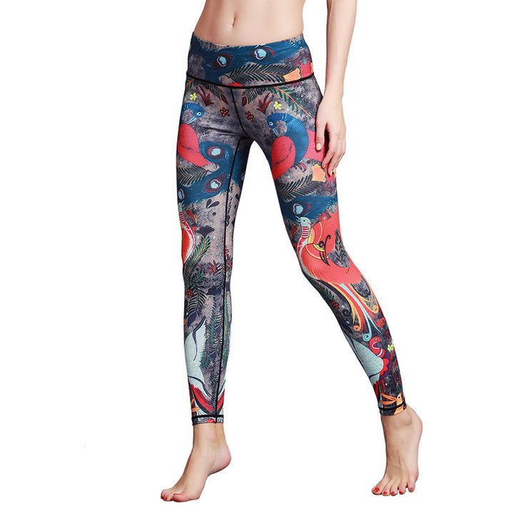 Pantaloni sportivi da yoga con stampa di piume di pavone rosso e blu , Buddha Stones, pantaloni da yoga da donna - image 5