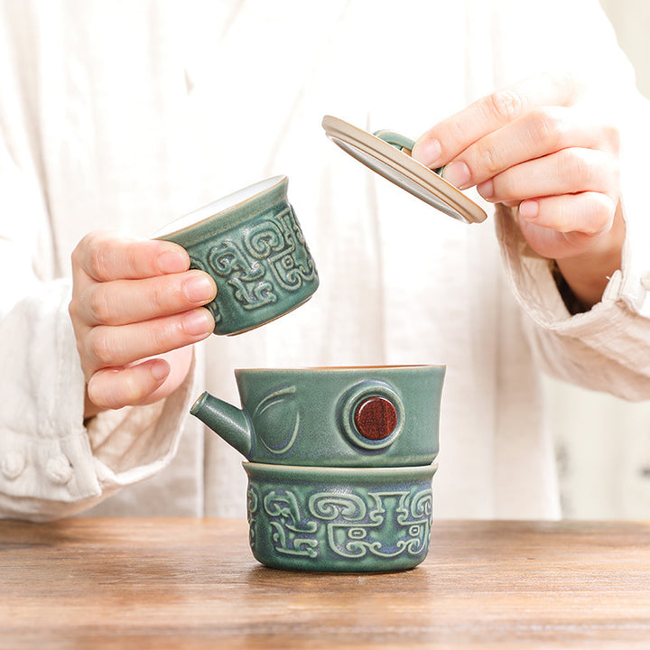 Buddha Stones Sanxingdui Tazza da tè in ceramica Tazza da tè Kung Fu con sacchetto