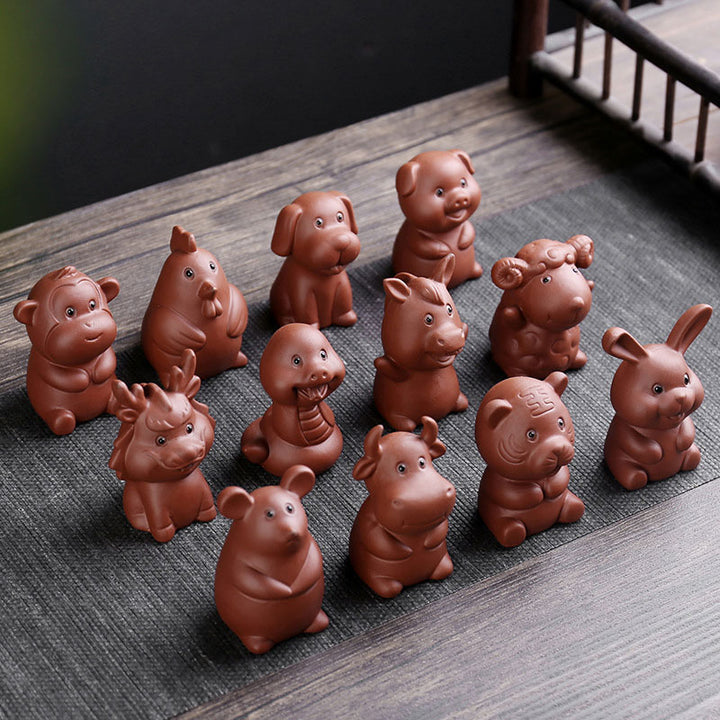 Buddha Stones Zodiaco cinese Argilla viola Ricchezza Ceramica Tè Animale domestico Casa Figurina Decorazione