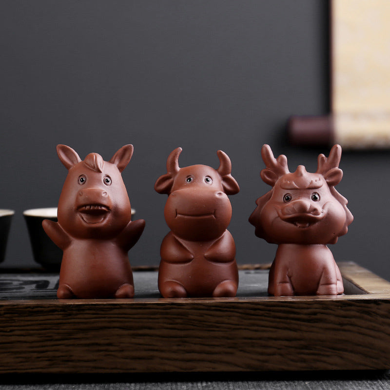 Buddha Stones Zodiaco cinese Argilla viola Ricchezza Ceramica Tè Animale domestico Casa Figurina Decorazione - image 19