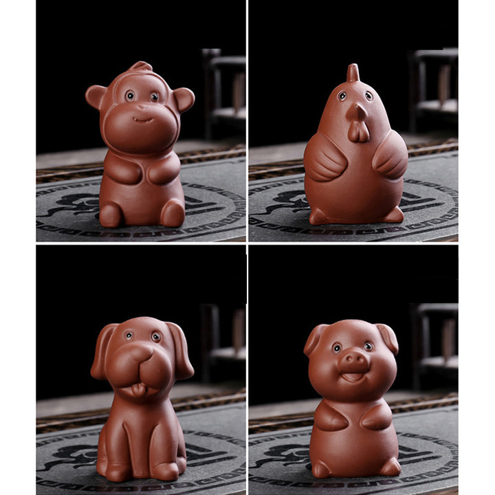 Buddha Stones Zodiaco cinese Argilla viola Ricchezza Ceramica Tè Animale domestico Casa Figurina Decorazione