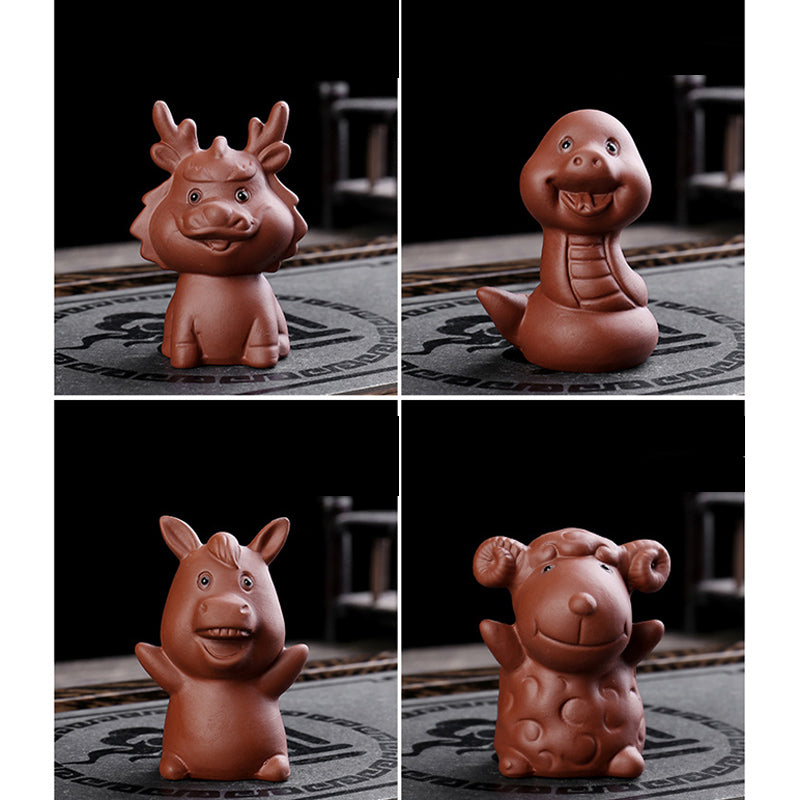 Buddha Stones Zodiaco cinese Argilla viola Ricchezza Ceramica Tè Animale domestico Casa Figurina Decorazione