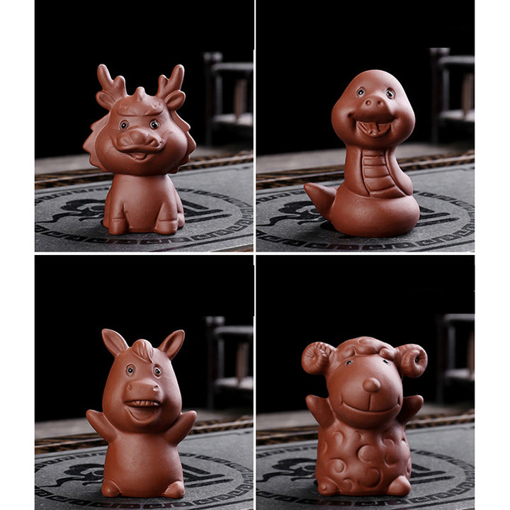 Buddha Stones Zodiaco cinese Argilla viola Ricchezza Ceramica Tè Animale domestico Casa Figurina Decorazione