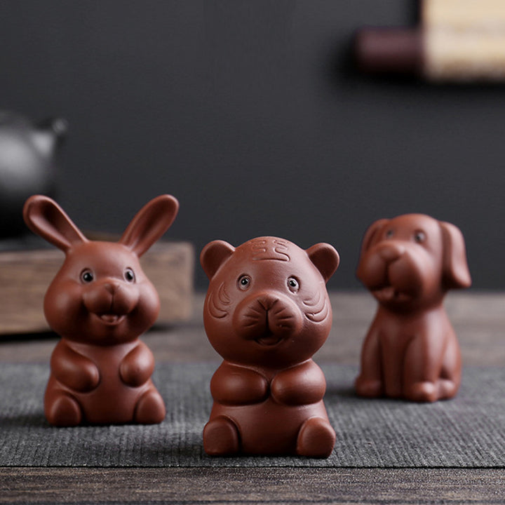 Buddha Stones Zodiaco cinese Argilla viola Ricchezza Ceramica Tè Animale domestico Casa Figurina Decorazione
