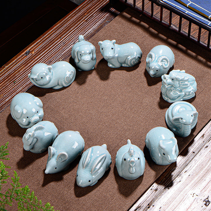 Buddha Stones Zodiaco cinese Ricchezza Ceramica Tè Animale domestico Decorazione della casa Figurina
