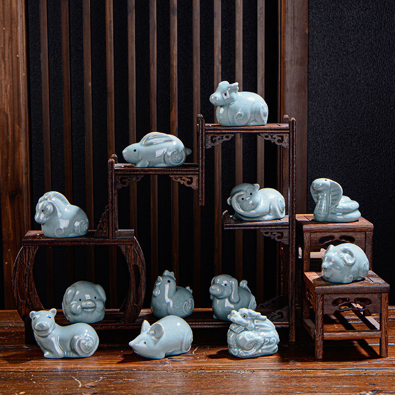 Buddha Stones Zodiaco cinese Ricchezza Ceramica Tè Animale domestico Decorazione della casa Figurina