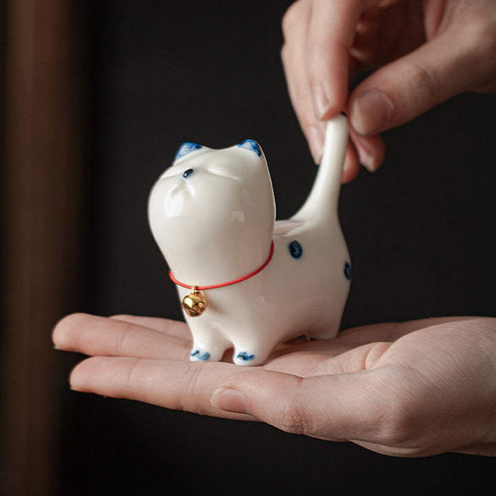 Buddha Stones Mini Lucky White Cat Kitten Tea Pet Ceramica Casa Scrivania Figurina Decorazione - image 11