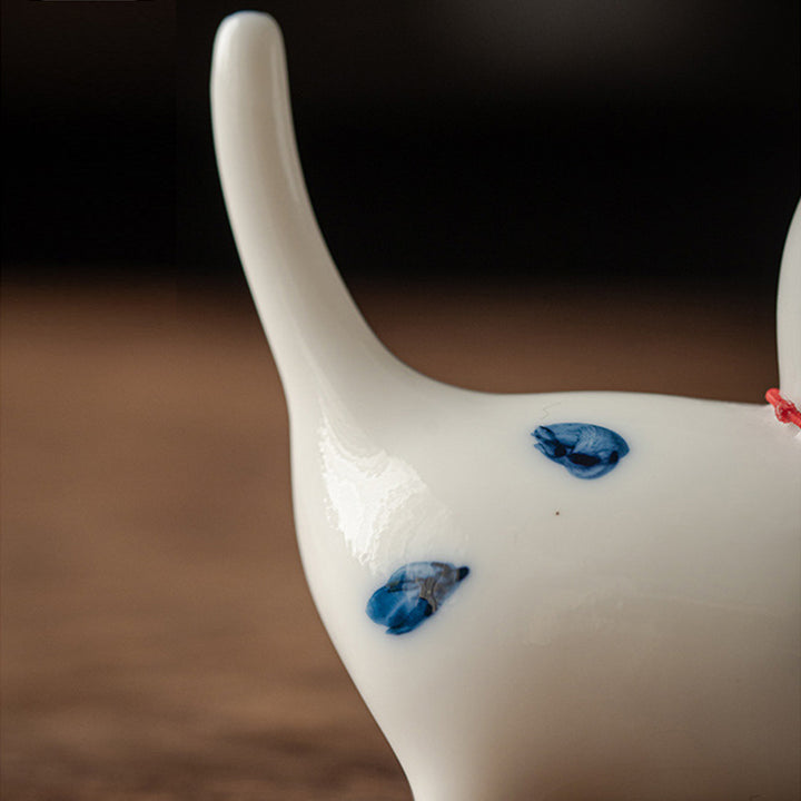 Buddha Stones Mini Lucky White Cat Kitten Tea Pet Ceramica Casa Scrivania Figurina Decorazione