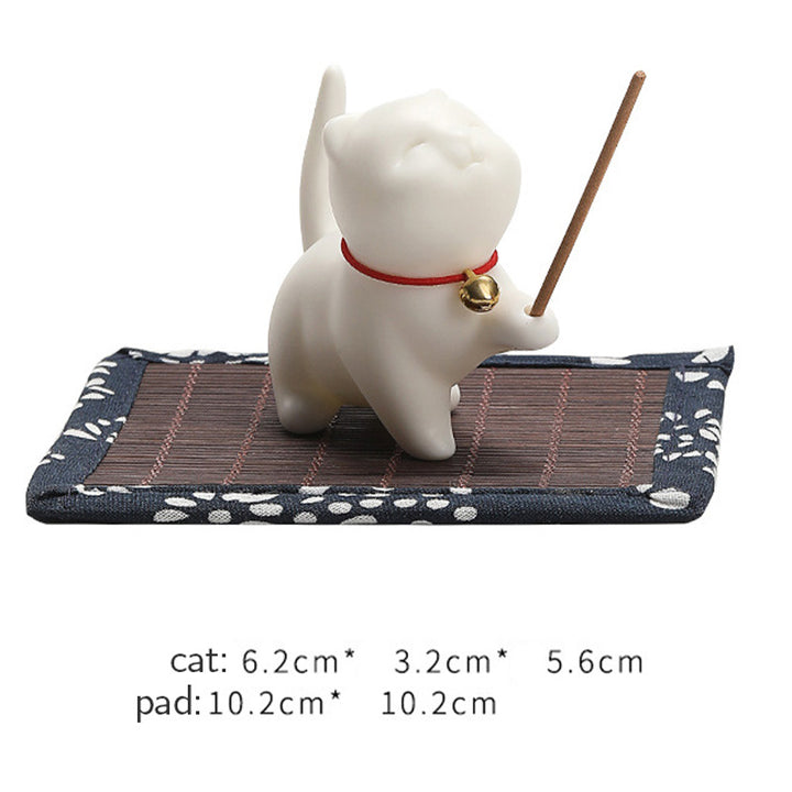 Buddha Stones Mini Lucky Cat Kitten Tea Pet Ceramica Casa Scrivania Figurina Decorazione Con Tappetino Di Bambù - image 9