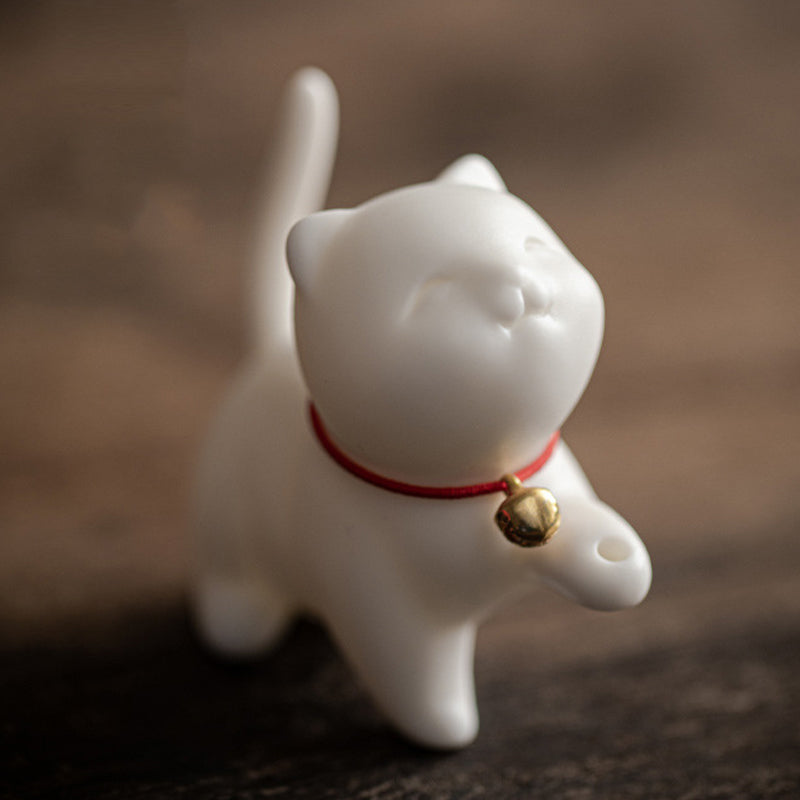 Buddha Stones Mini Lucky Cat Kitten Tea Pet Ceramica Casa Scrivania Figurina Decorazione Con Tappetino Di Bambù - image 6
